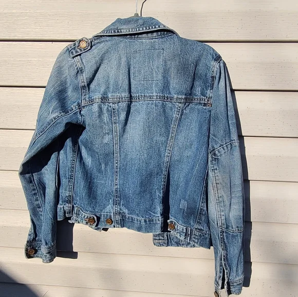 Route 66 Jacket Denim Trucker Distressed Blue Medium Cotton Buttons Pockets XS - Picture 8 of 13